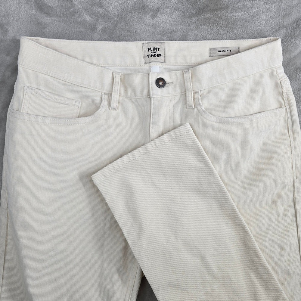 Flint and Tinder 365 Corduroy Slim Fit Pants Mens 32x32 Cream Chinos Trousers